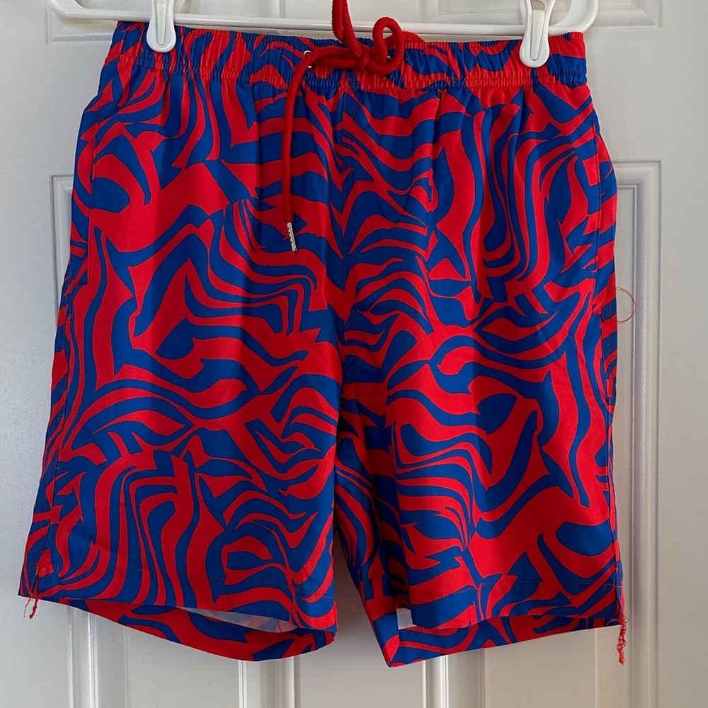 Cove Red and Blue Wave Pattern Swim Shorts